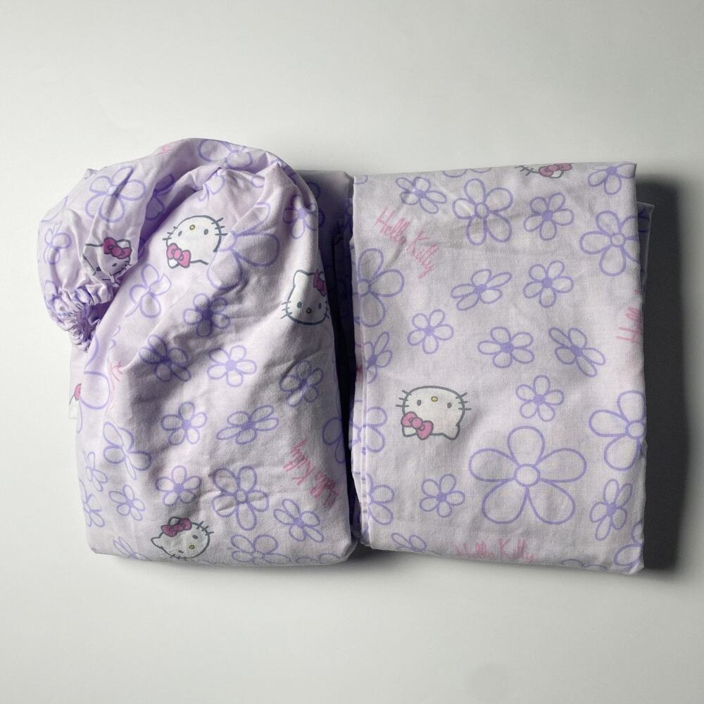 Hello Kitty Twin Sheet Set Lavender Daisy Floral Flat Fitted Sanrio